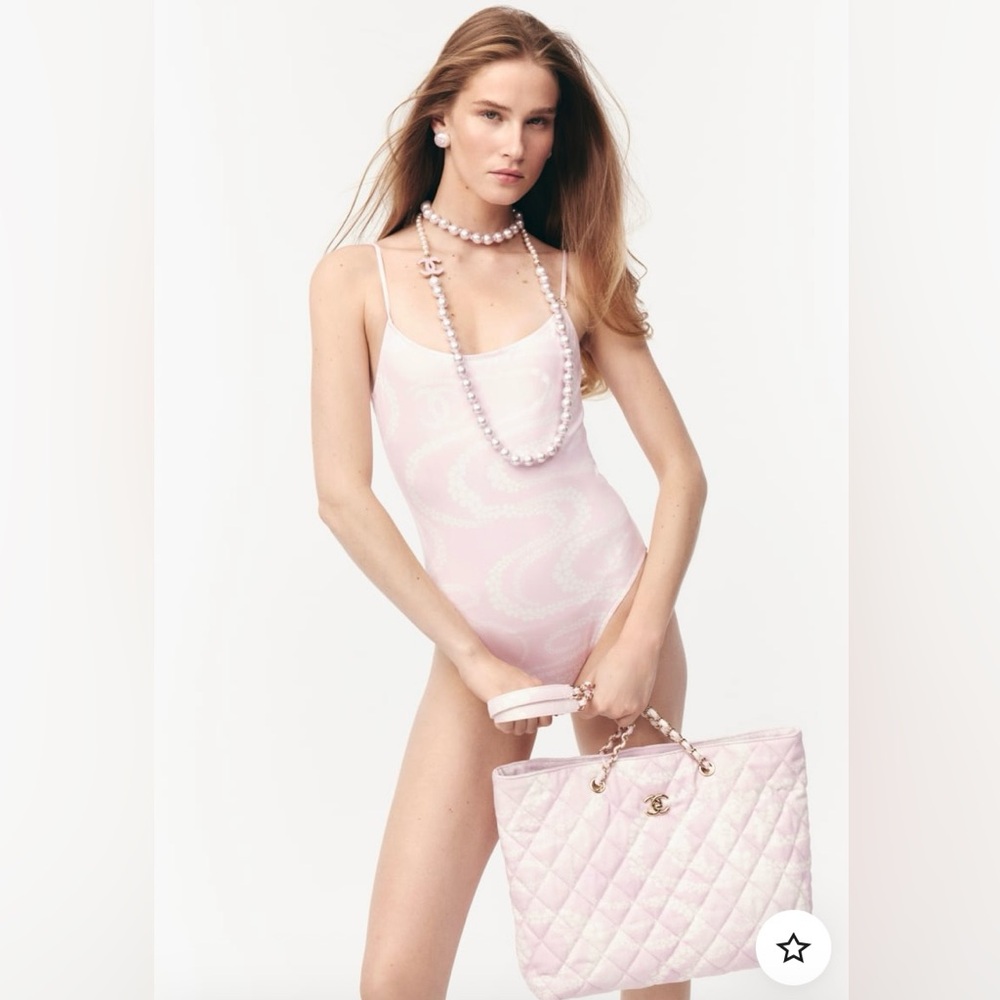 SOLD on eBay CHANEL 25M  COCO BEACH Rose/white CC logo Swimsuit Size 38 New